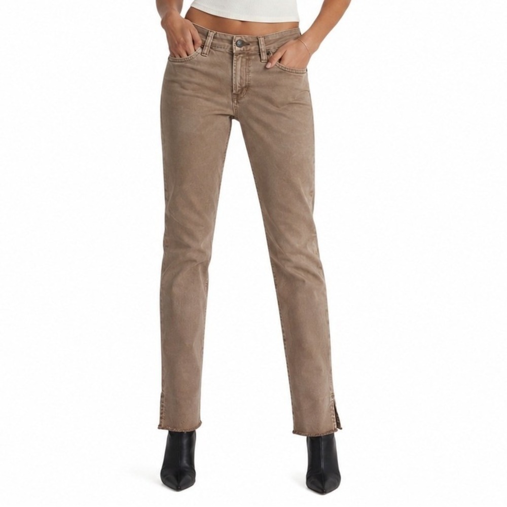 Mica Denim Bronze Brown Mid Rise Slim Straight Jeans Women's 25